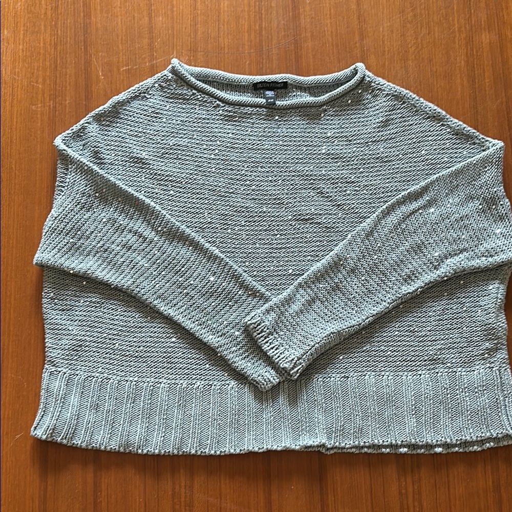 Eileen Fisher Geyser Gray Sequined Boat Neck boxy Sweater, size M